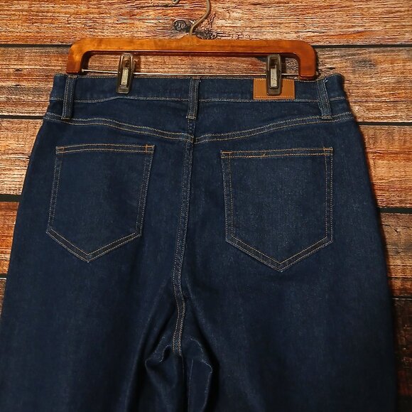 Lands End Jeans Size 14 Recover Wide Leg High Rise Dark Blue Denim Stretch - Picture 5 of 11